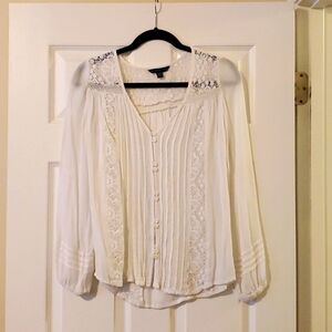 American Eagle Outfitters White Lace Long Sleeve Top